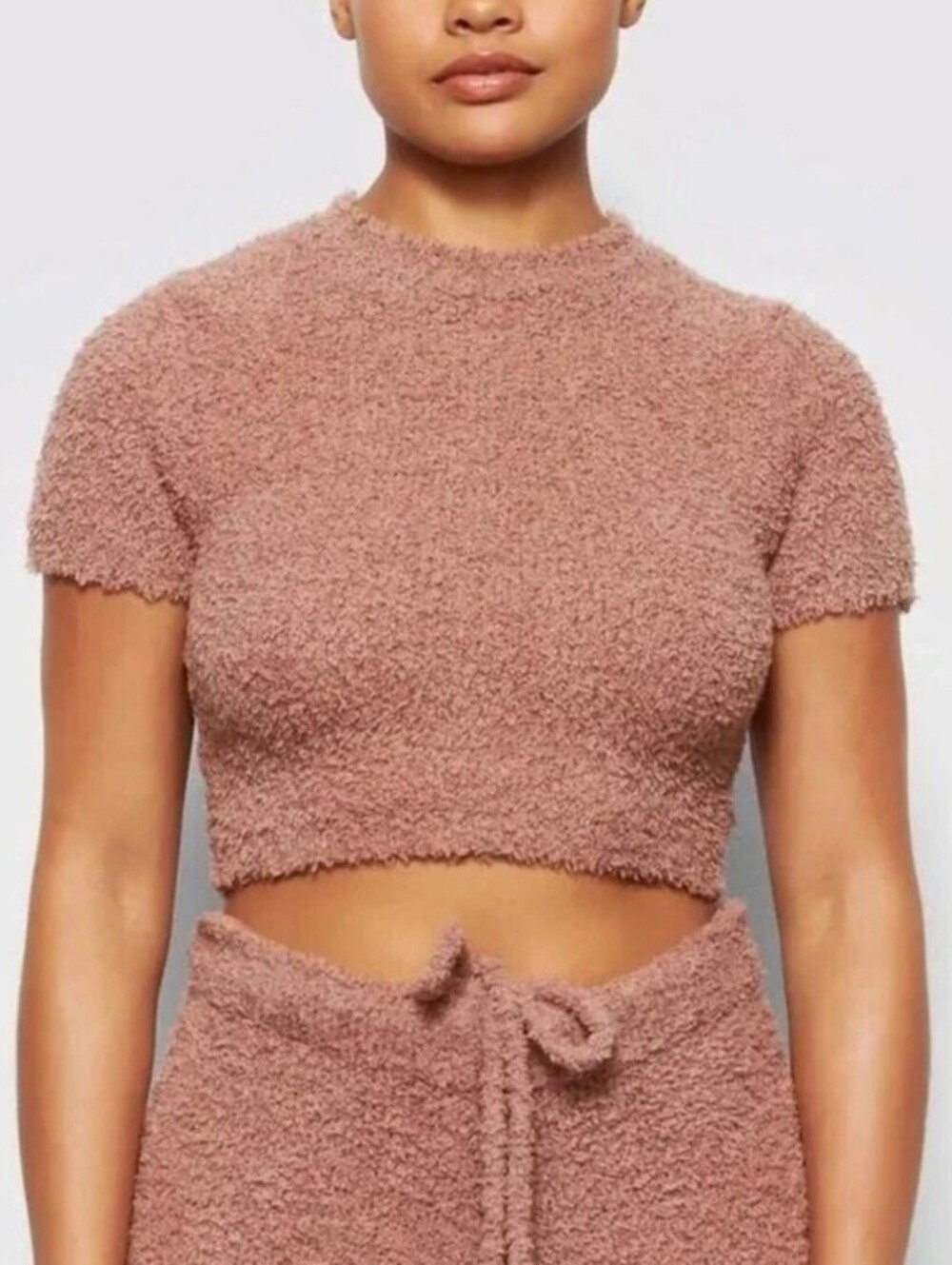 SKIMS Rose Clay Sherpa Cozy Knit Cropped T-Shirt - Size - Small/Medium